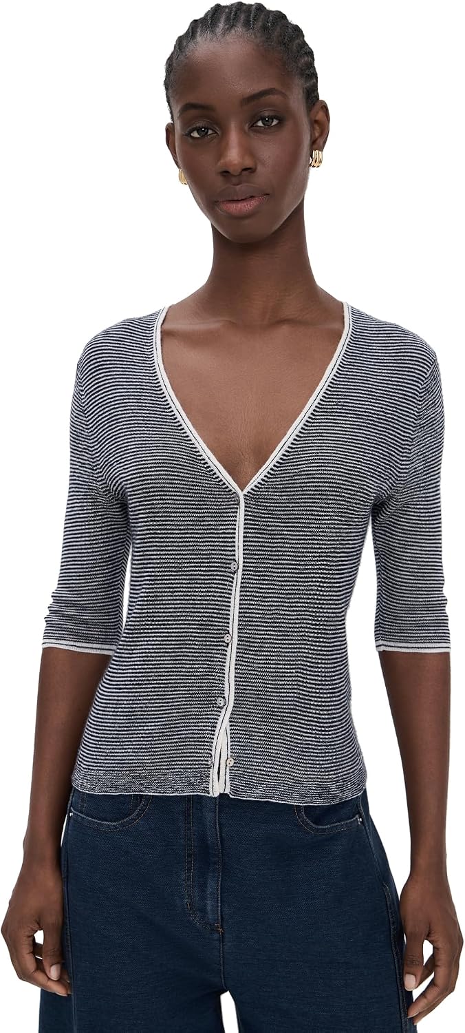 Women's Microstripe V Neck Cardigan