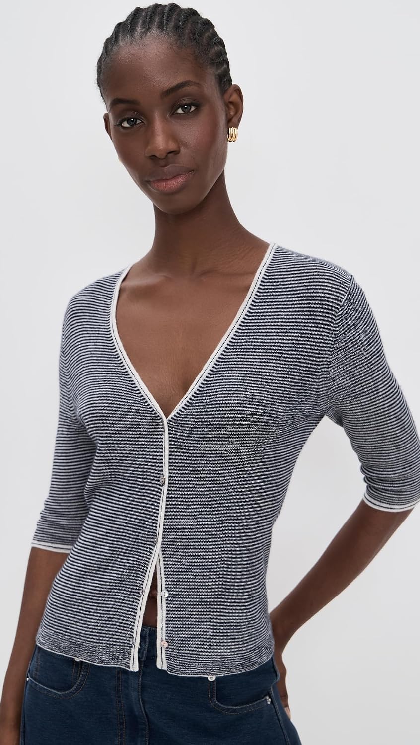 Women's Microstripe V Neck Cardigan