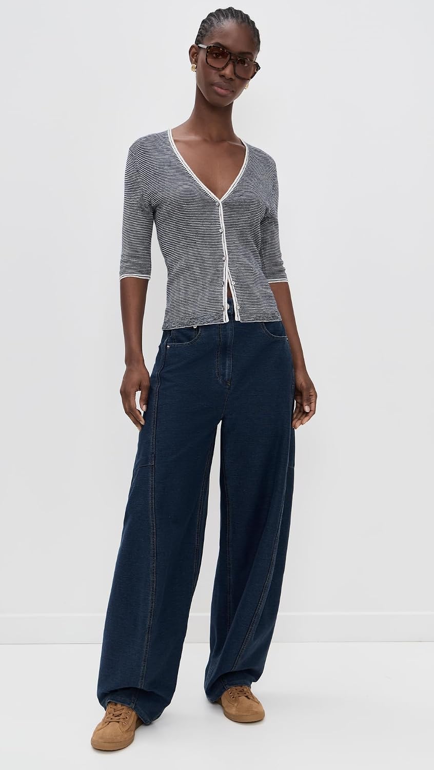 Women's Microstripe V Neck Cardigan