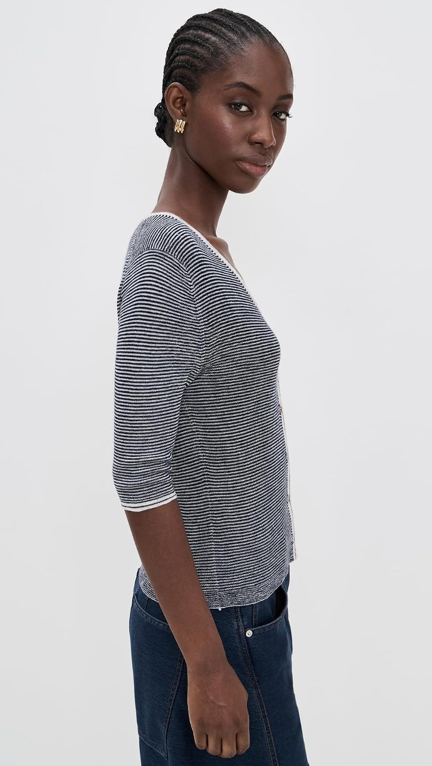 Women's Microstripe V Neck Cardigan
